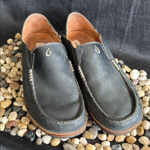 OluKai Black Leather Loafers